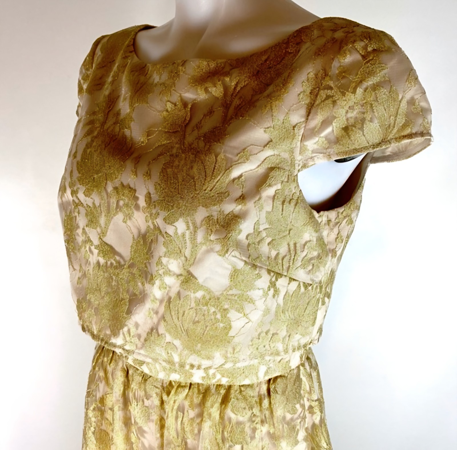 Adrianna Papell Formal Evening Dress Ivory Gold Short Sleeve