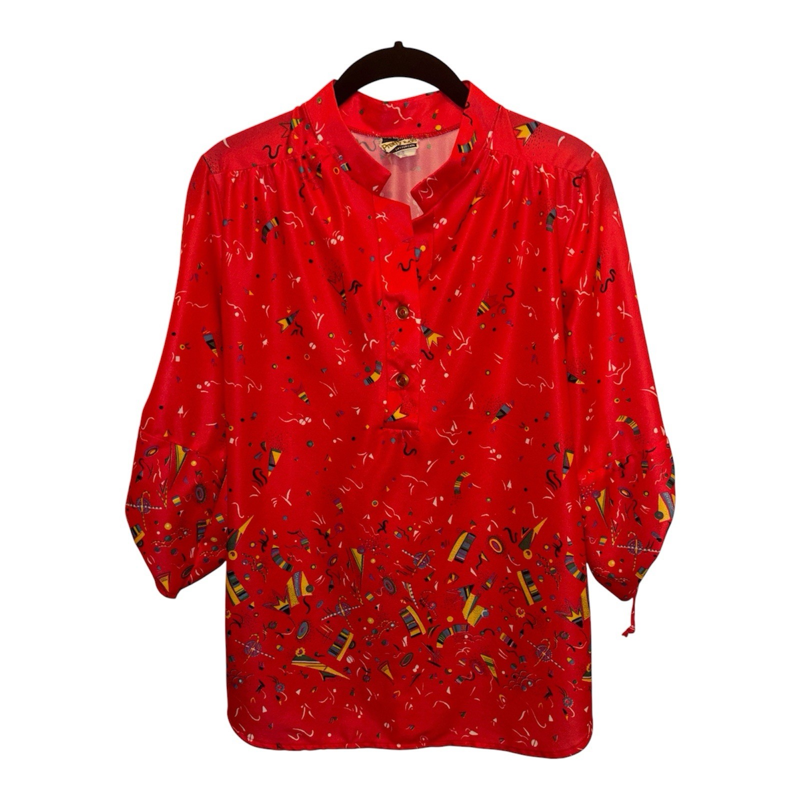 Pretty Tops Vintage 1980s Blouse Red with Geometric Print Medium?