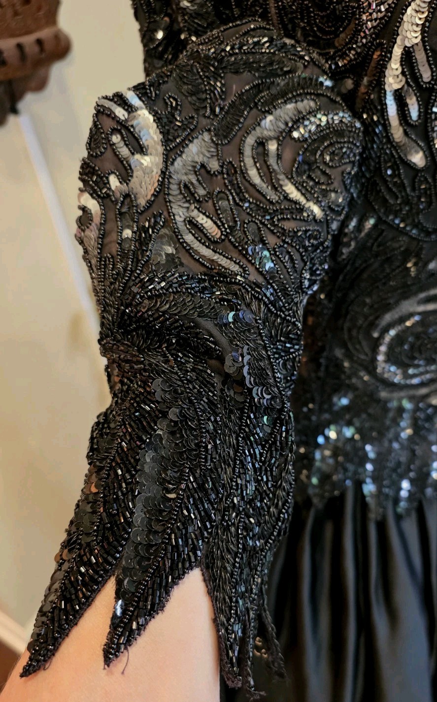 Vtg 80s Riazee Naeem Khan Bergdorf Goodman Beaded Sequin Silk Evening Gown Sz 14