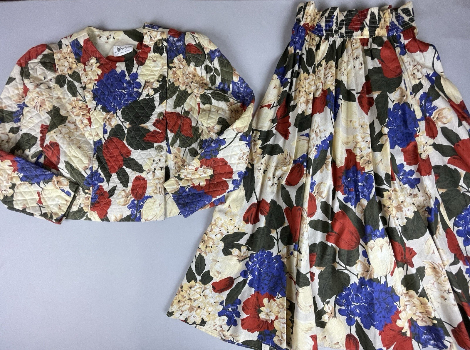Jeffrey & Dara 2 Piece Vintage Dress 80’s Quilted Women’s Sm Bold Floral Print