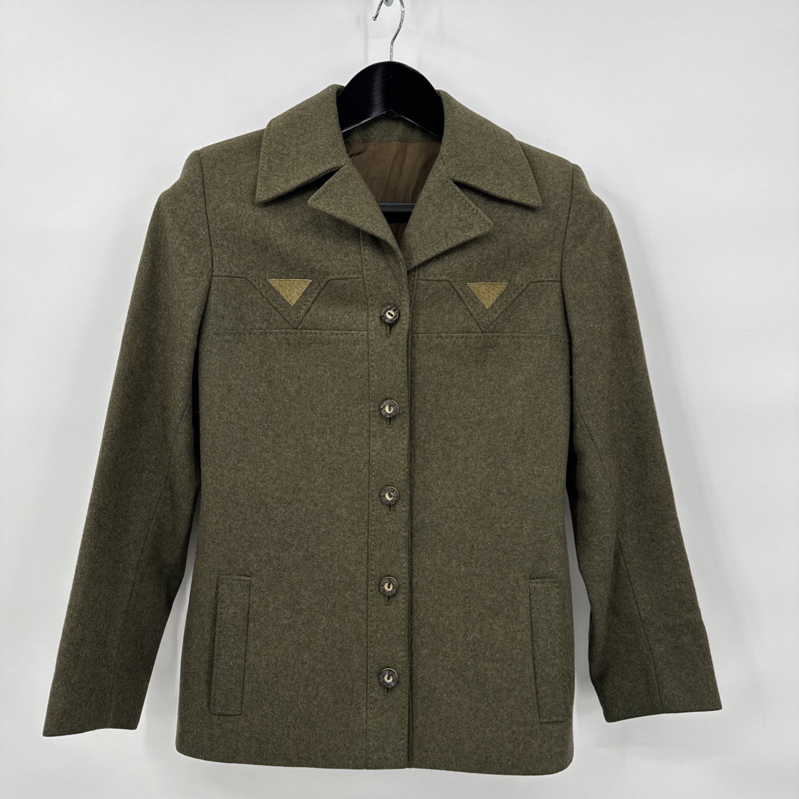 VTG Loden by Tom & Tina Wool Military Field Jacket Olive Sz 36 70s Old Money