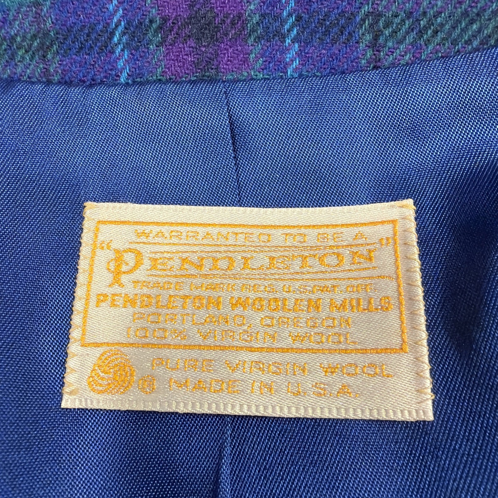 Vtg Pendleton Women’s Purple Green & Blue 100% Virgin Wool Plaid Blazer Size 16