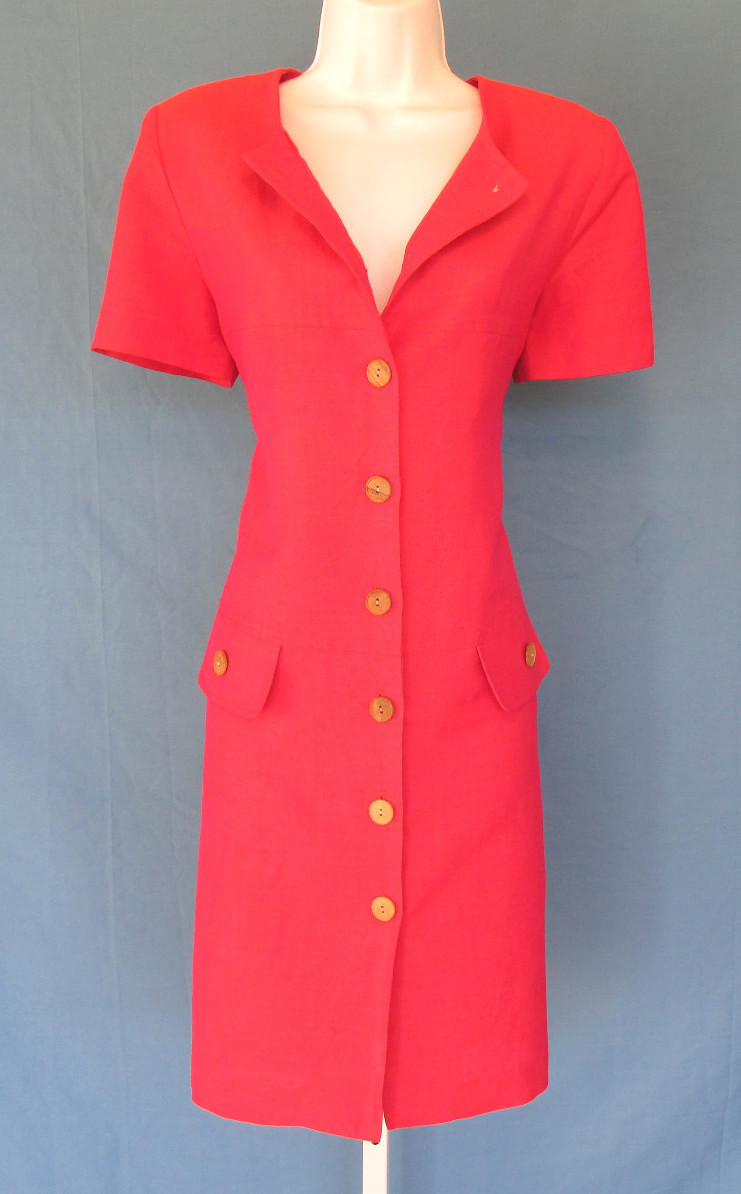 VINTAGE 1960s 70s MOD SCOOTER DRESS MAGENTA POSITIVE ATTITUDE WOOD BUTTONS