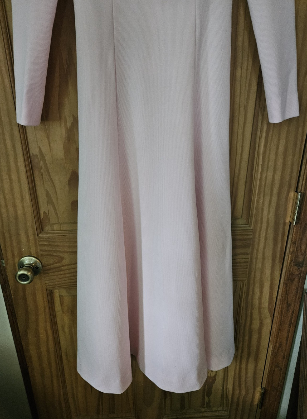 Vintage 70s Empire Waist Maxi Dress Boho Long Sleeve Pink White Pinstripe!