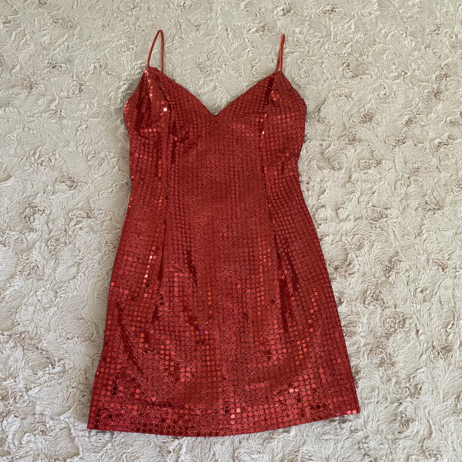 Vintage Roberta Womens 5 Red Sequin Mini Dress Party Cocktail Spaghetti Strap