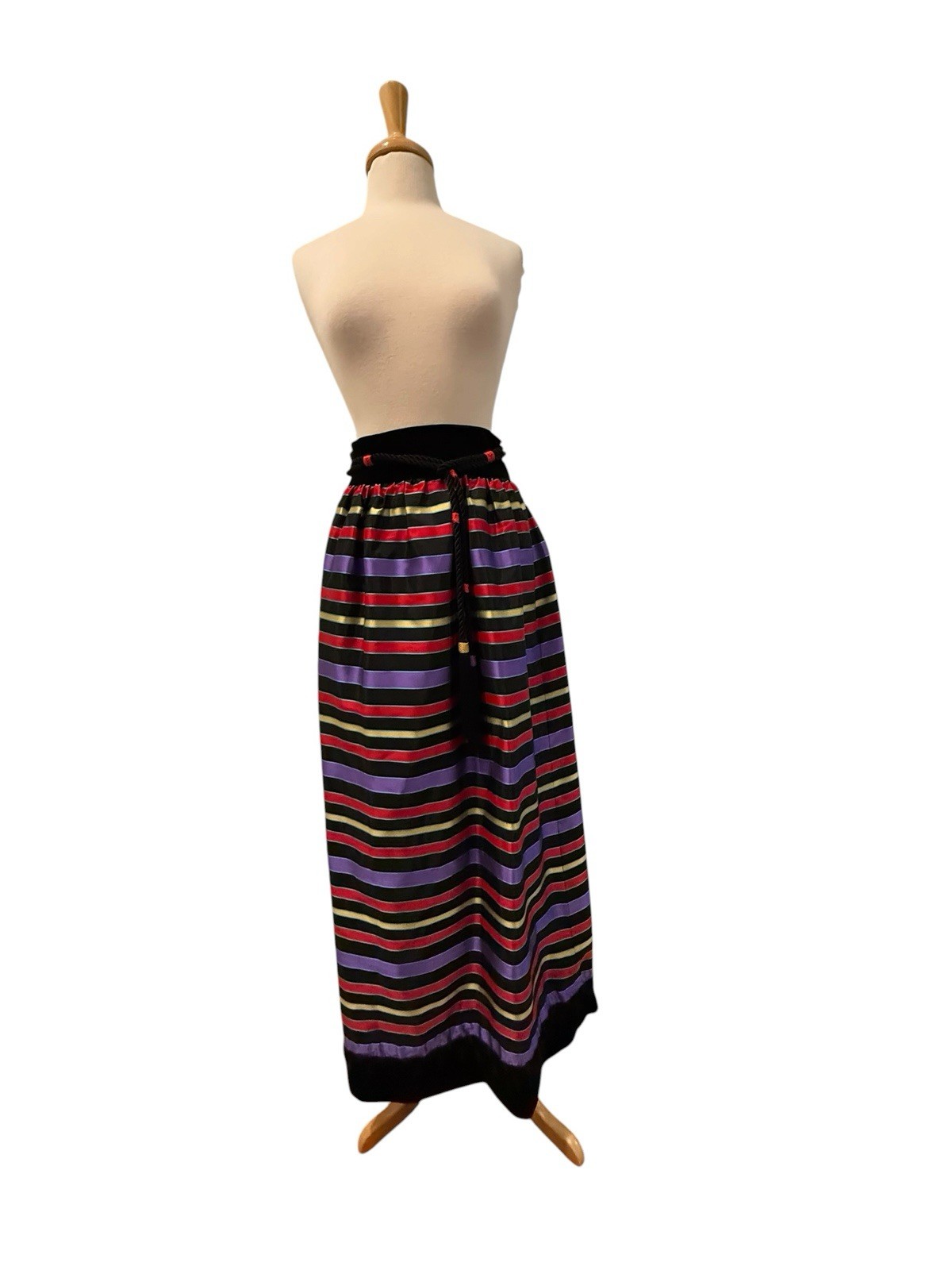 Vintage 1960s MAXAN Ribbon Stripe Taffeta Velvet Trim Hostess Maxi Party Skirt