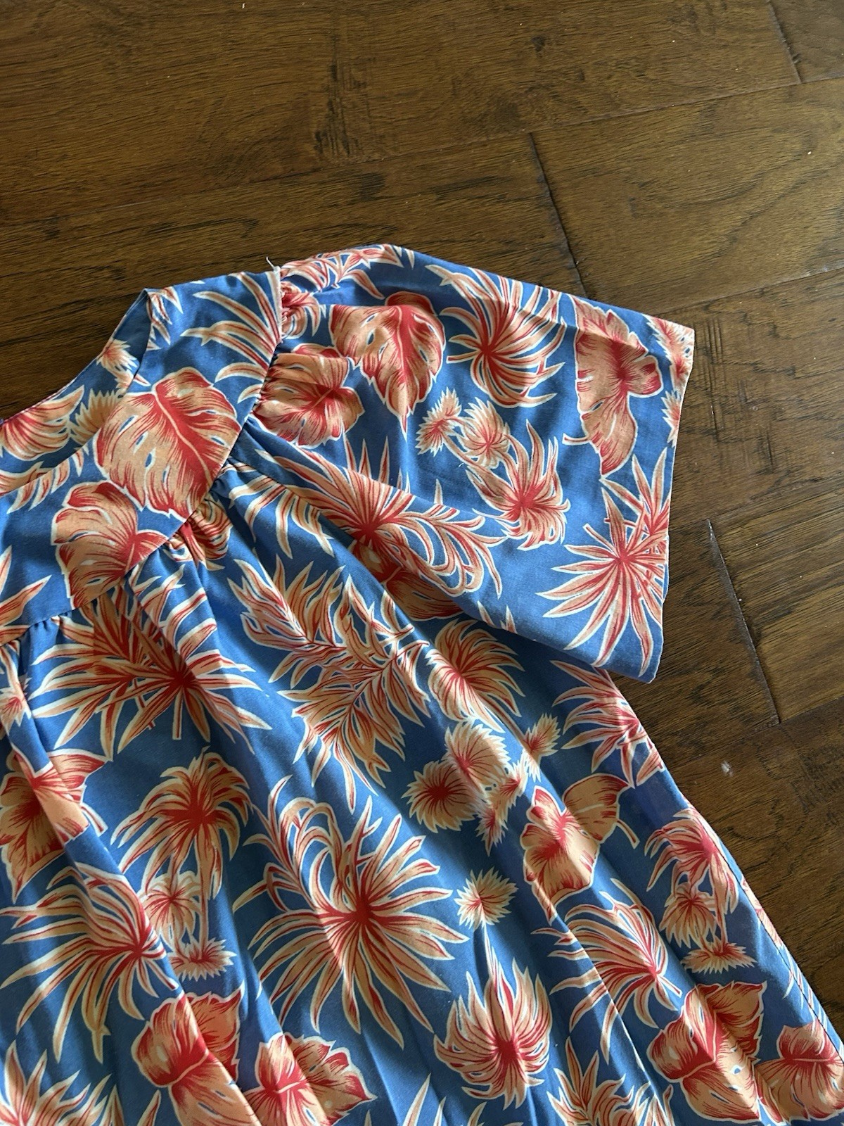 Vintage Sears MuuMuu Mumu Colorful Blue, Pink, White Hawaiian House Dress Womens
