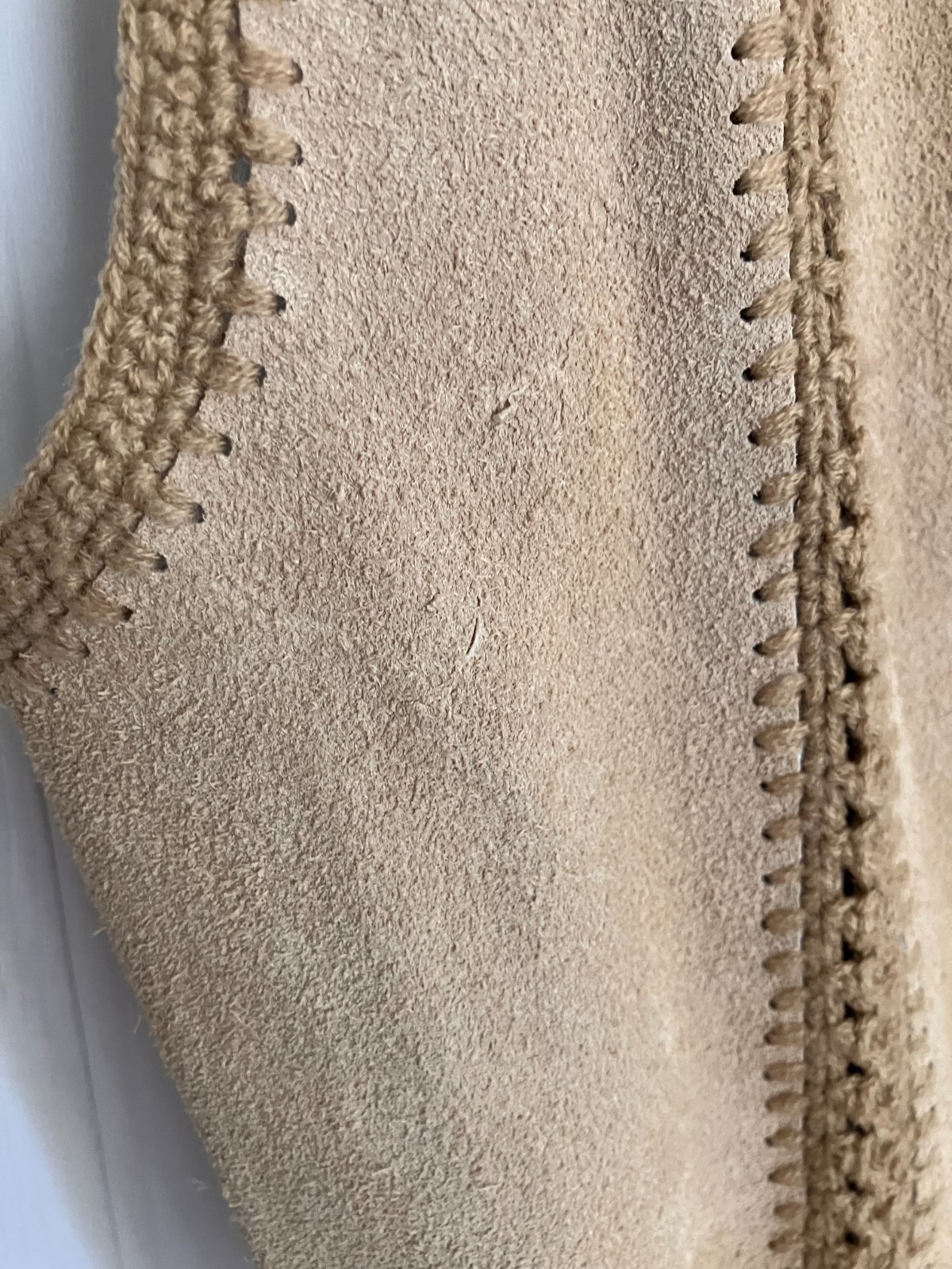 Vintage suede leather crochet belted vest western boho festival hippie cowgirl