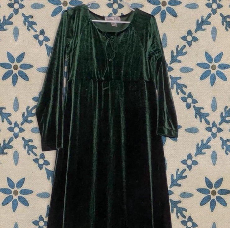 Victoria Holley Women’s Formal Maxi Dress Vintage 80s Faux Velvet Green Elegant