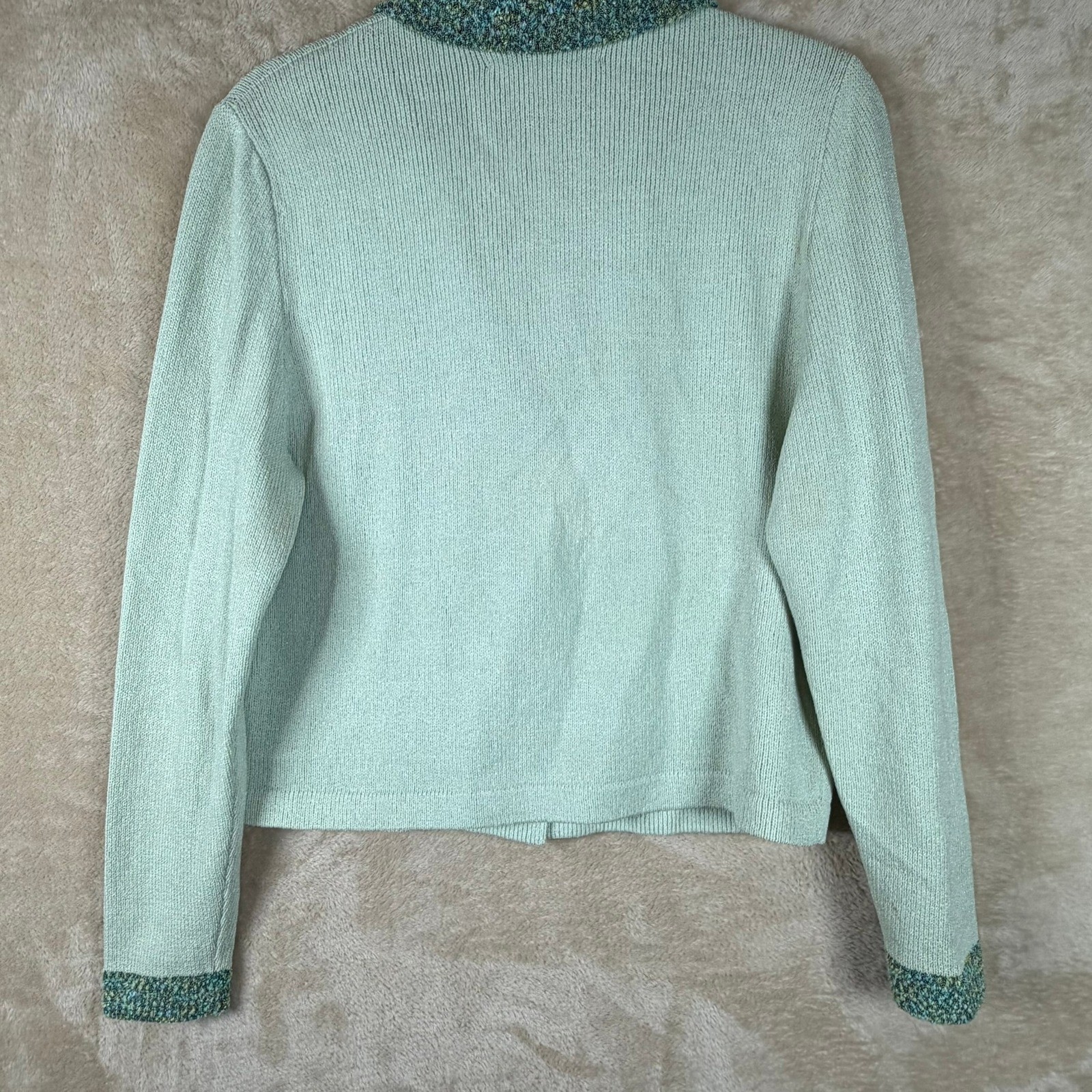 J.S.S. Vintage Mint Green Wool Blend Knit Skirt Set Petite Made in USA Cardigan