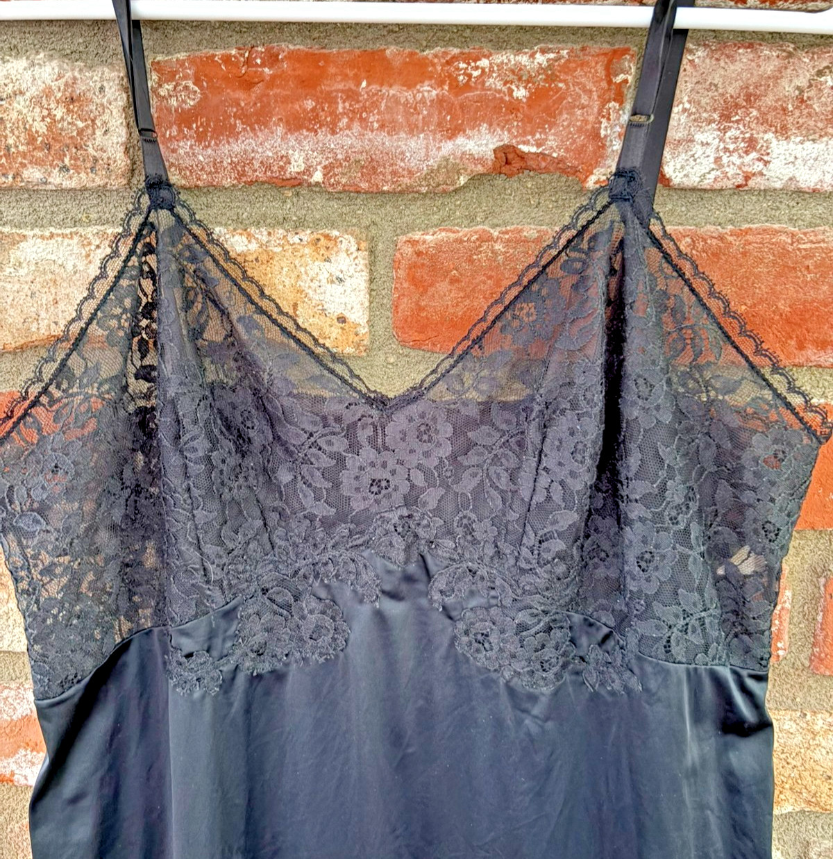 Luxurious Vintage 1960s Rogers Black Full Slip, Size 38, All-Lace Bust and Back!