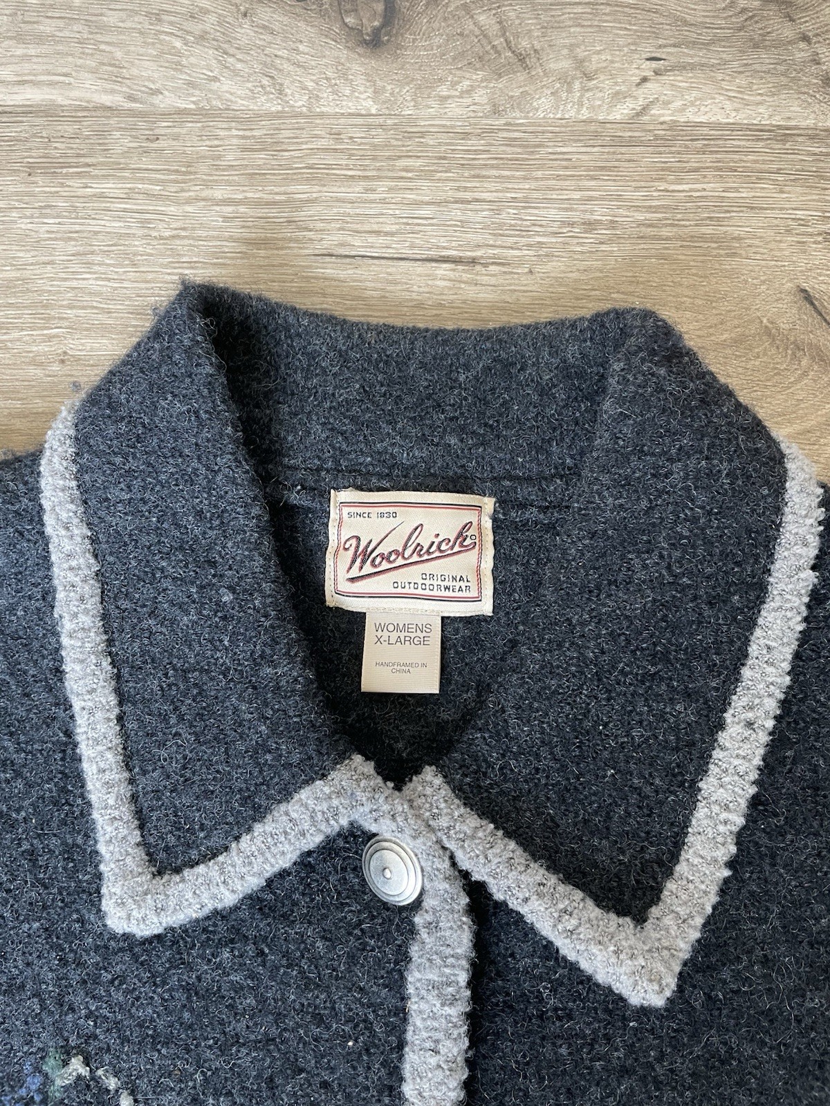 VTG handframed Woolrich Wool Vest Women’s XL Charcoal Floral Embroidered Outdoor