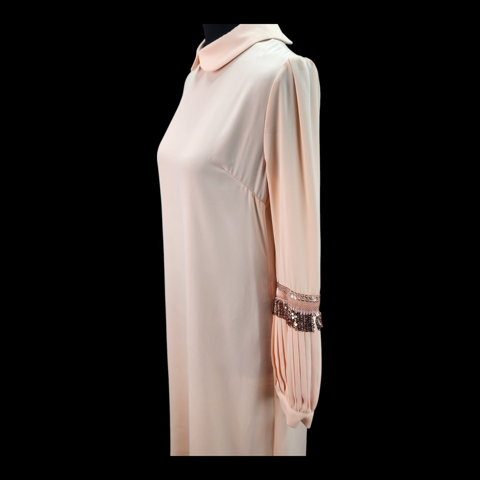 VTG Miss Miray Beaded Fringe Dress Sz 8 Light Pink Quiet Elegance Classic Luxury