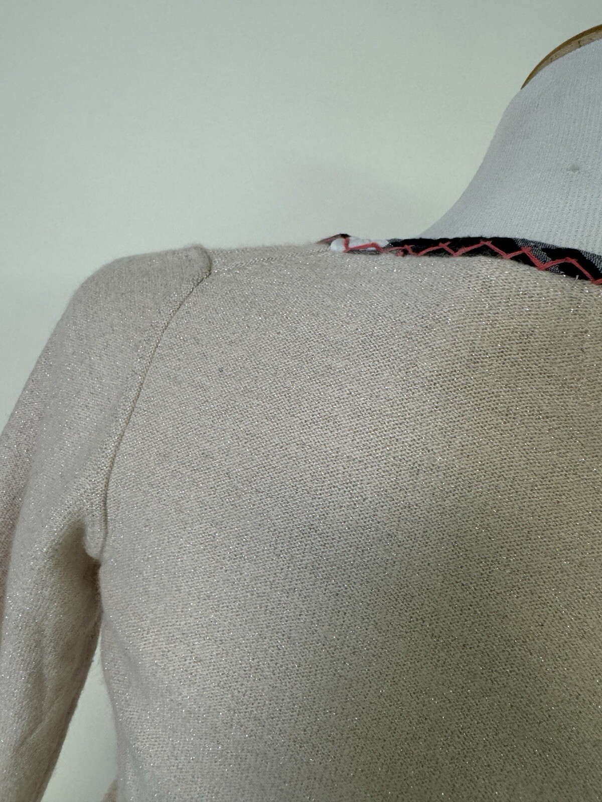 VNTG Anthropologie Karen Nicol Sweater Cashmere Blend, Beige Metallic SZ Medium