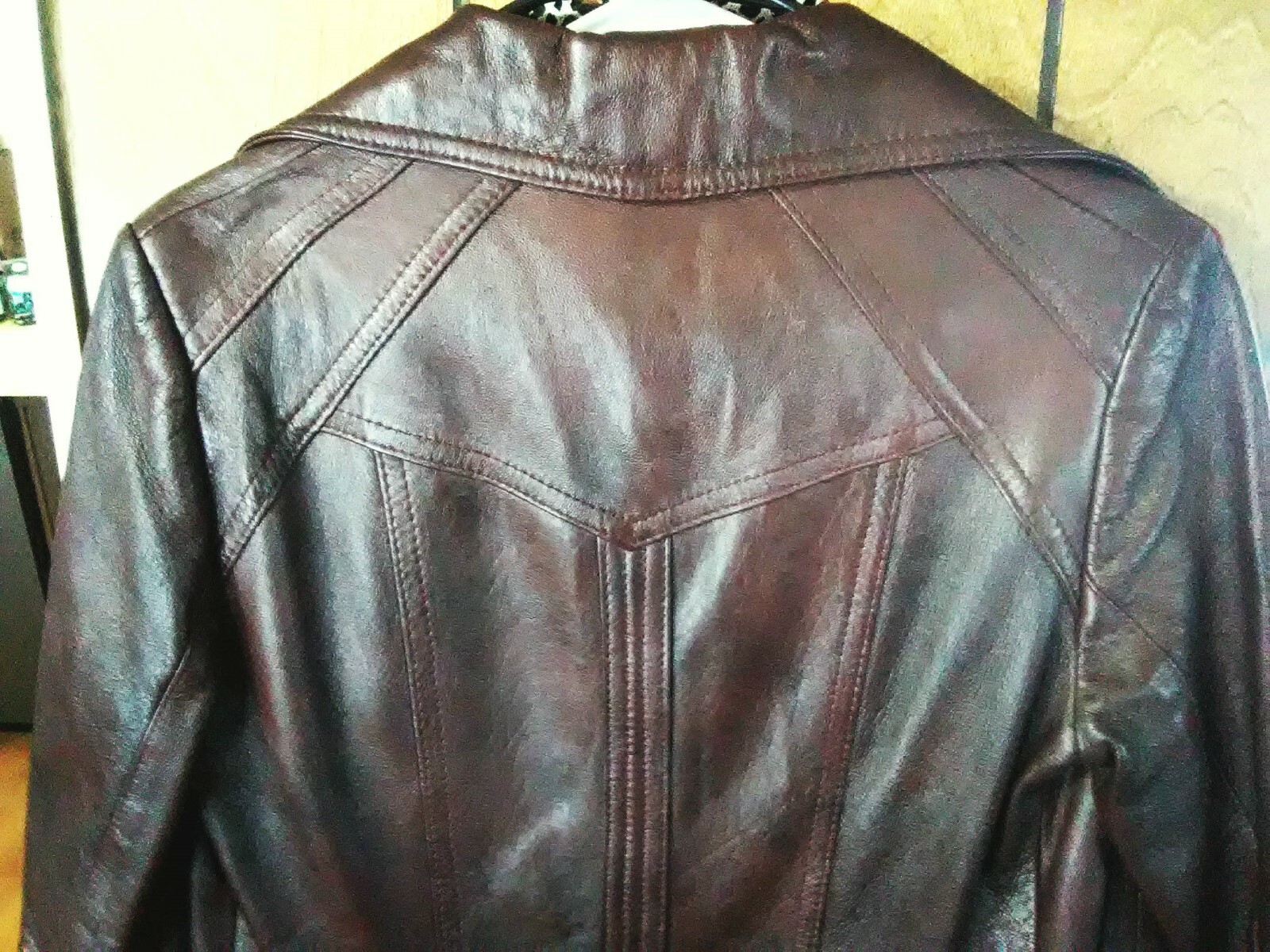 MARQUIS Of LONDON Womens Brown Leather Trench Coat 70s Lady J Wing Collar Vtg