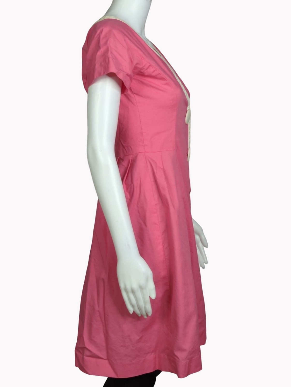 Vintage 60s Womens Small Pink White 5 Button Above Knee Handmade Dress