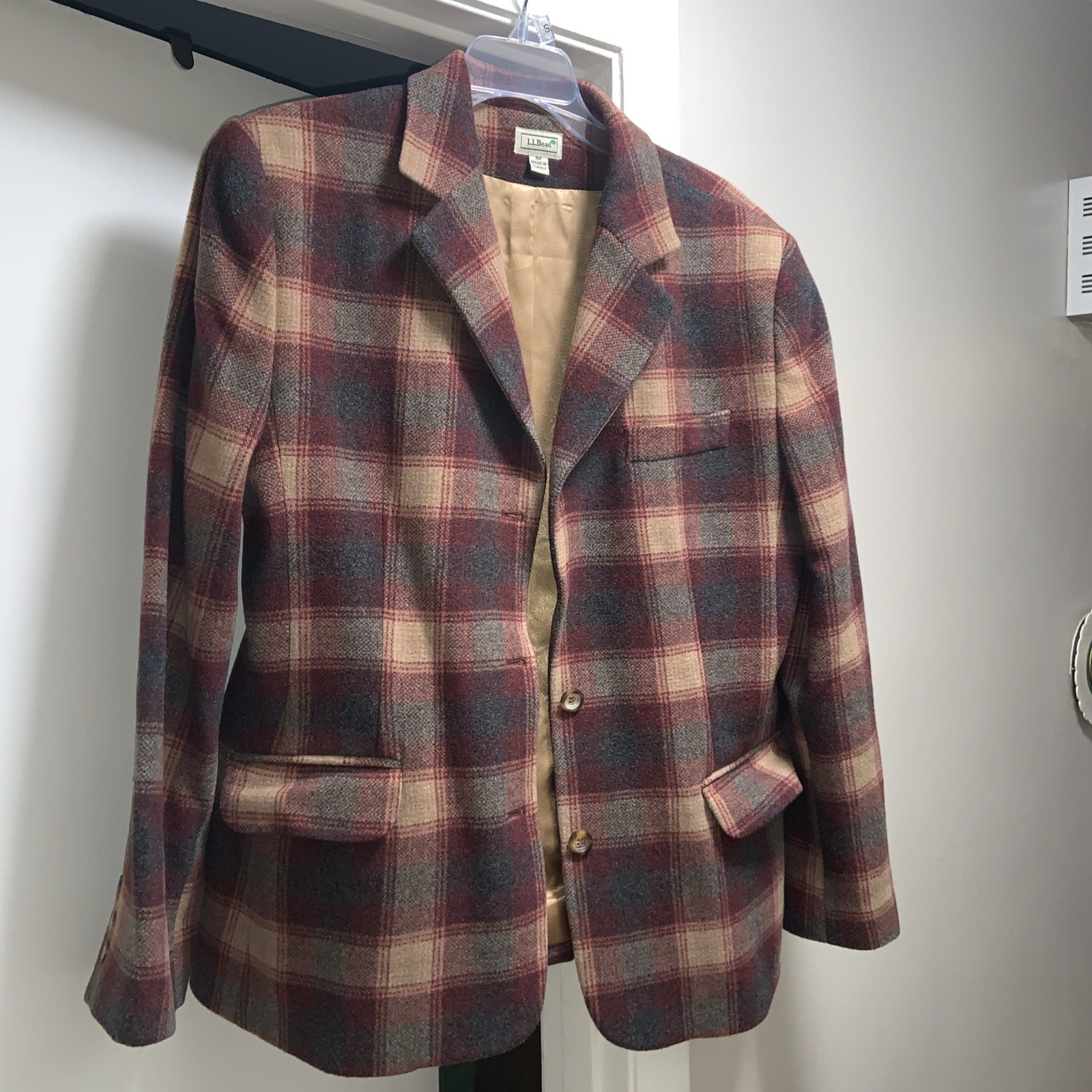 VTG L.L. Bean Women’s Plaid Wool Cashmere Blend Button Up Blazer Jacket – Sz 16p