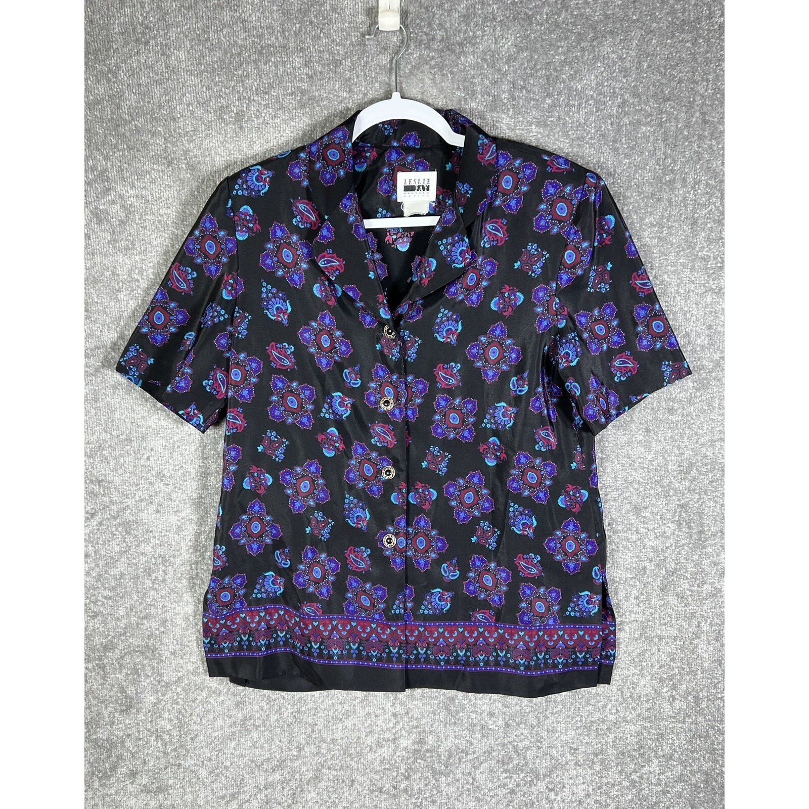 Vintage Leslie Fay Petites Floral Button Up Top Blouse Womens Size 10 Petite 10P