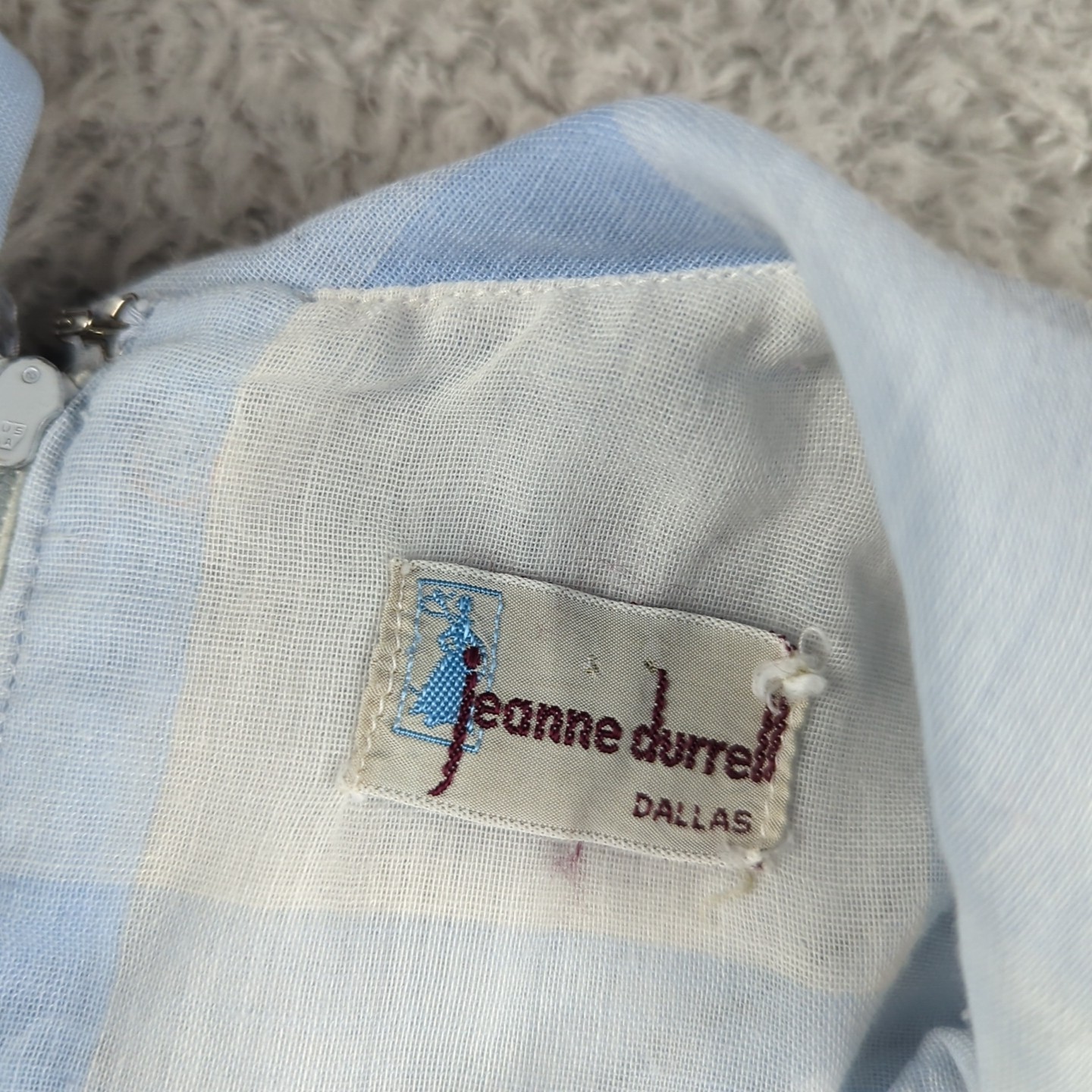 Vintage Jeanne Durrell Dallas Dress Womens Blue White Prairie Pleated Modest