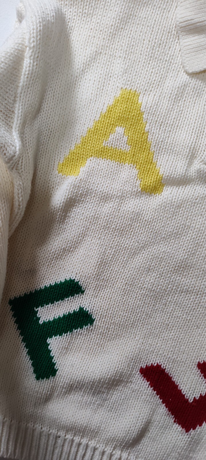 Vtg Ricki Sweater ABC Schoolhouse Acrylic Alphabet Button Collar Korea Large