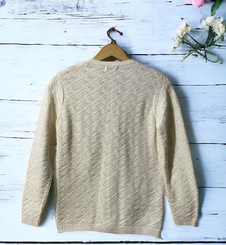 Vintage Cardigan Sweater Bee by Banff Womens Sz M Button Up Top Diamond Knit 70s
