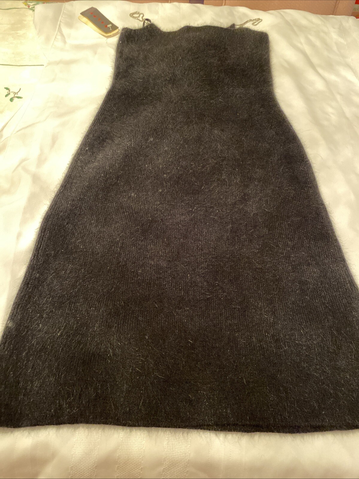 Vintage Ralph Lauren Black Angora Dress W Rhinestone Straps. Sz M. New With Tags