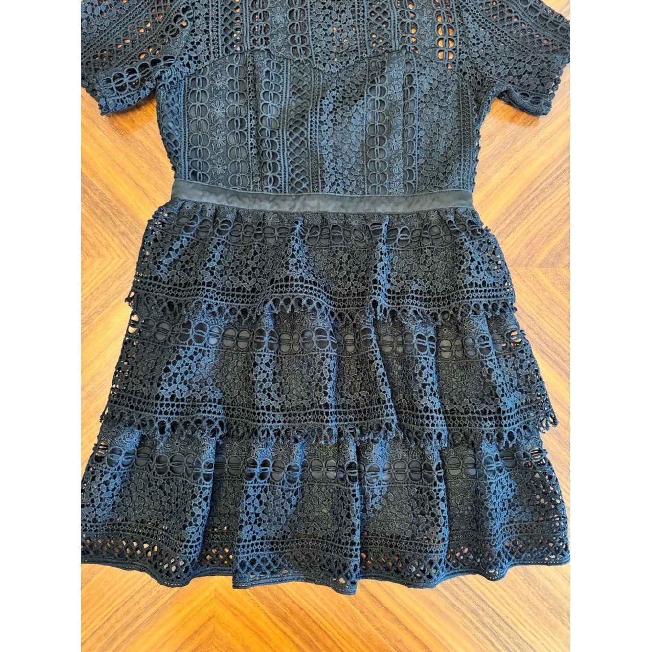 Lulus Black Lace Tiered Mini Dress Cocktail Wedding Guest Size M