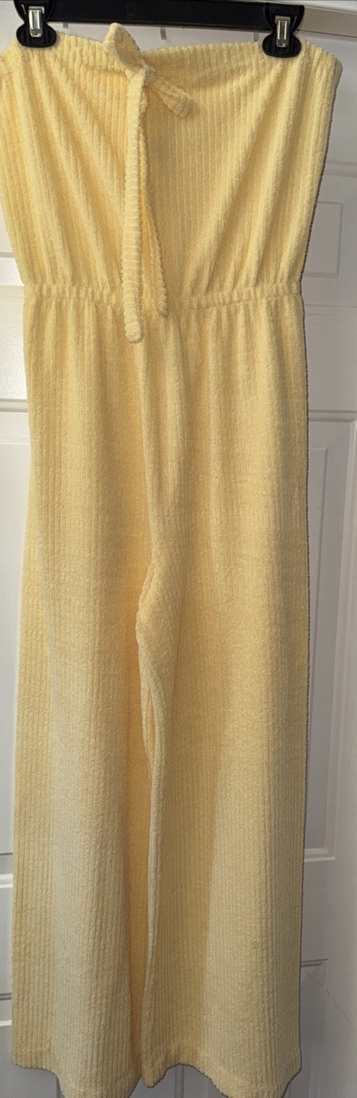 Vintage JC Penney Loungewear Yellow Terry Cloth Long Jumpsuit/Romper Size S