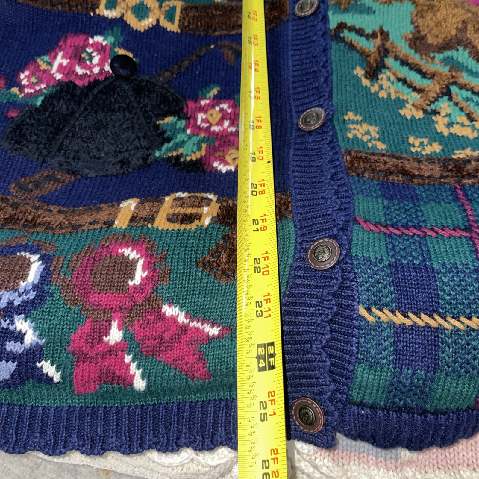 Jantzen Classics Lg Knit Embroidered Horse Race Jockey Blue Ribbon Cardigan L/XL