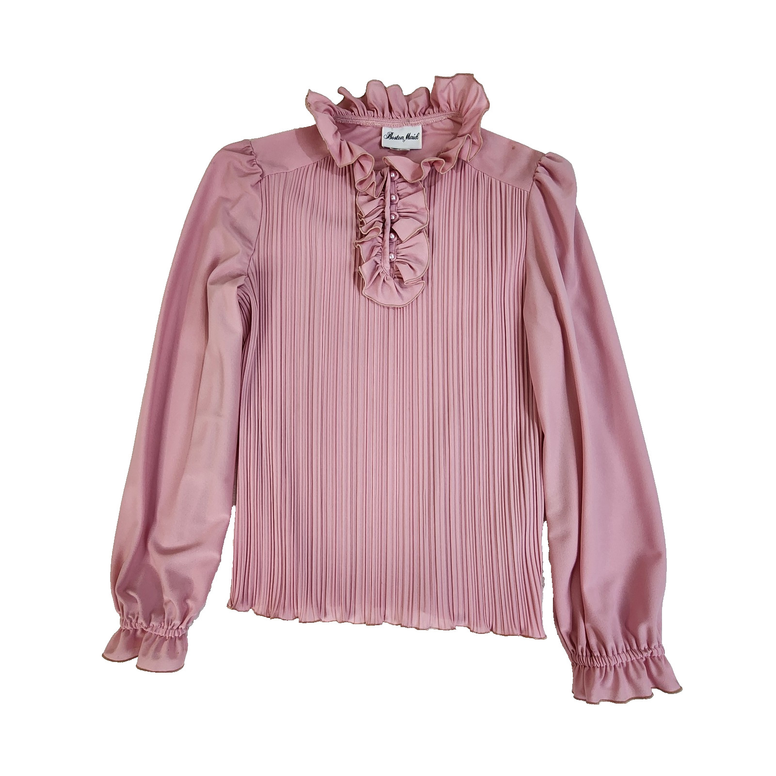Ruffle Neck Blouse Vintage 70s Pink Sz 14 Boston Maid Pink Ruffled Top #1355