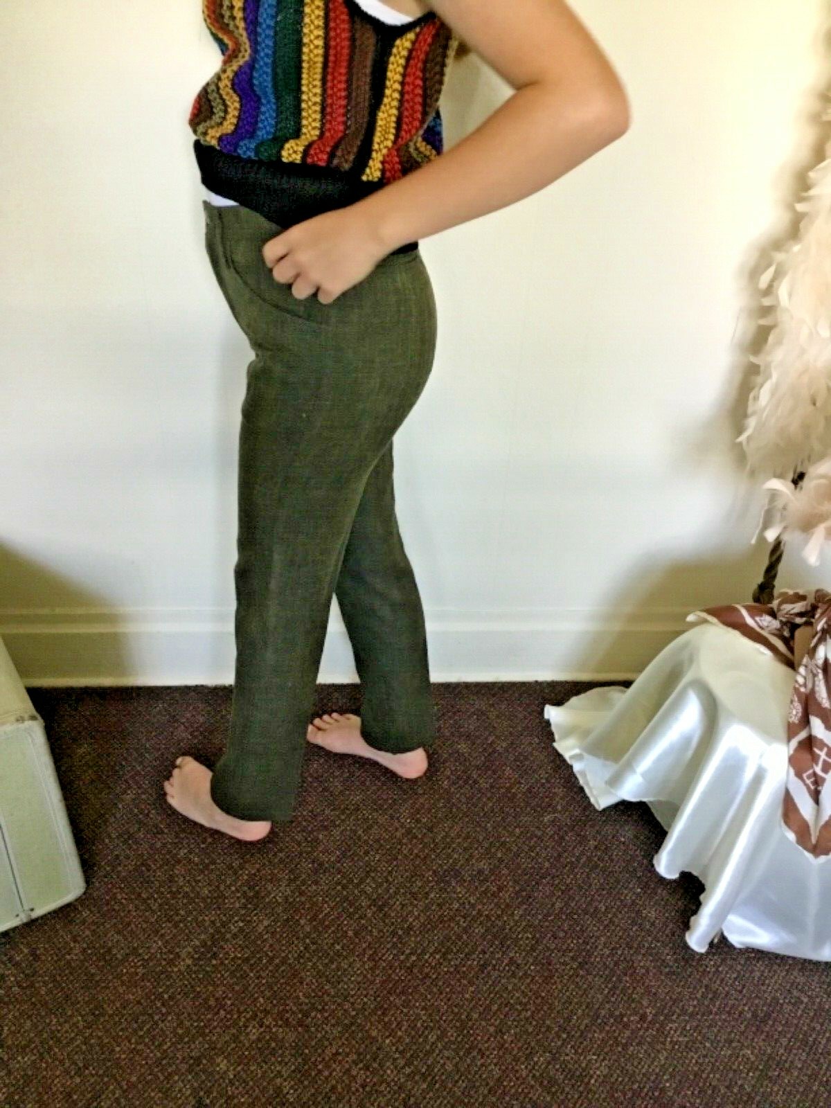 70’s Vintage Green Mod Mid-Rise Taped Leg Pants
