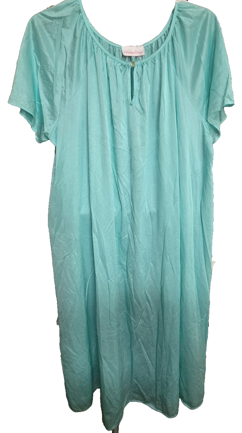 Vtg Sears Nightgown Carriage Court Soft 100% Nylon Aqua One Size Fits All
