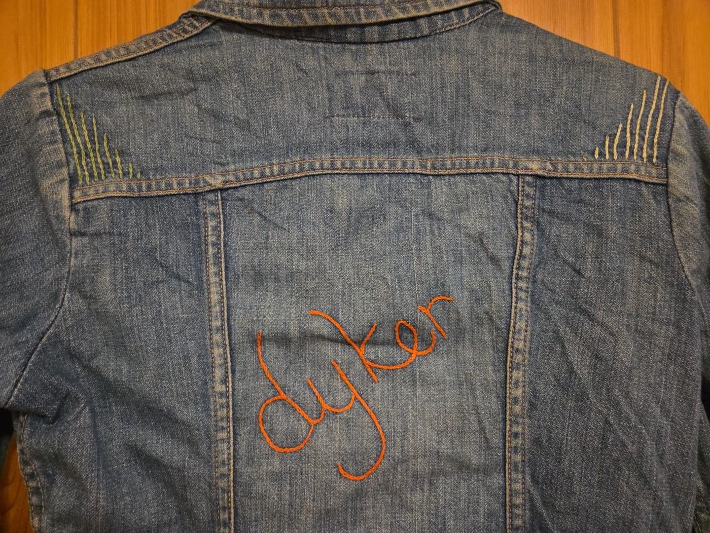 Vintage OOAK RARE 70s 80s Wrangler Sz 16 Denim Jacket Embroidered „dyker” 17×19