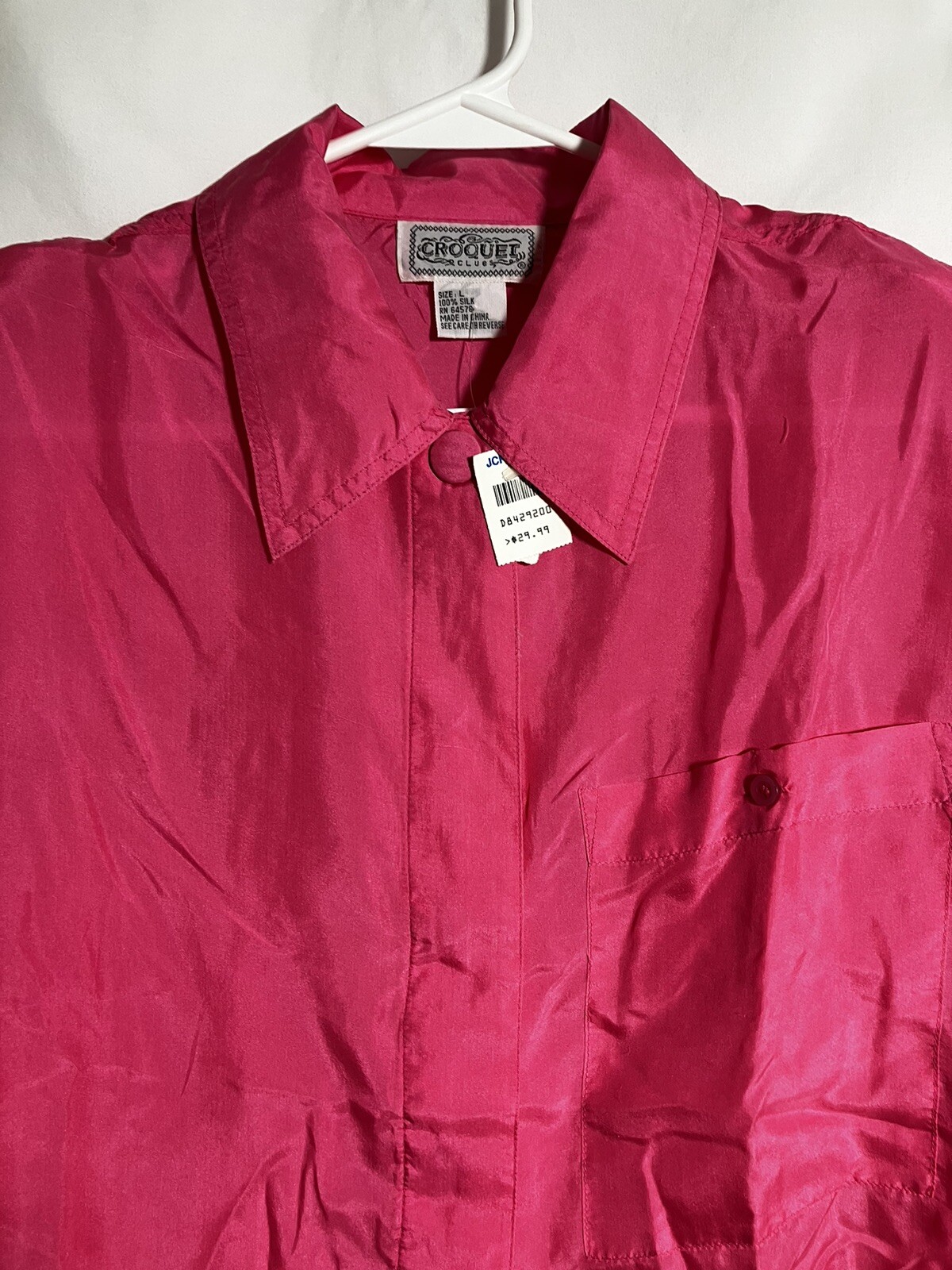 Silk Bouse Pink Button Front Vintage Croquet Club Women’s Size Large New W/TAG