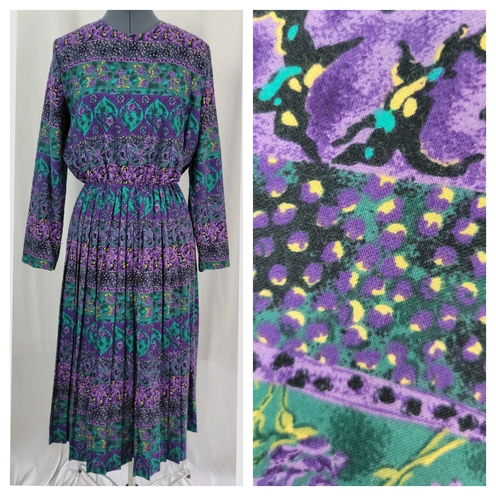 Vintage Terri Ellen Purple & Green Patterned Dress Size M/L?