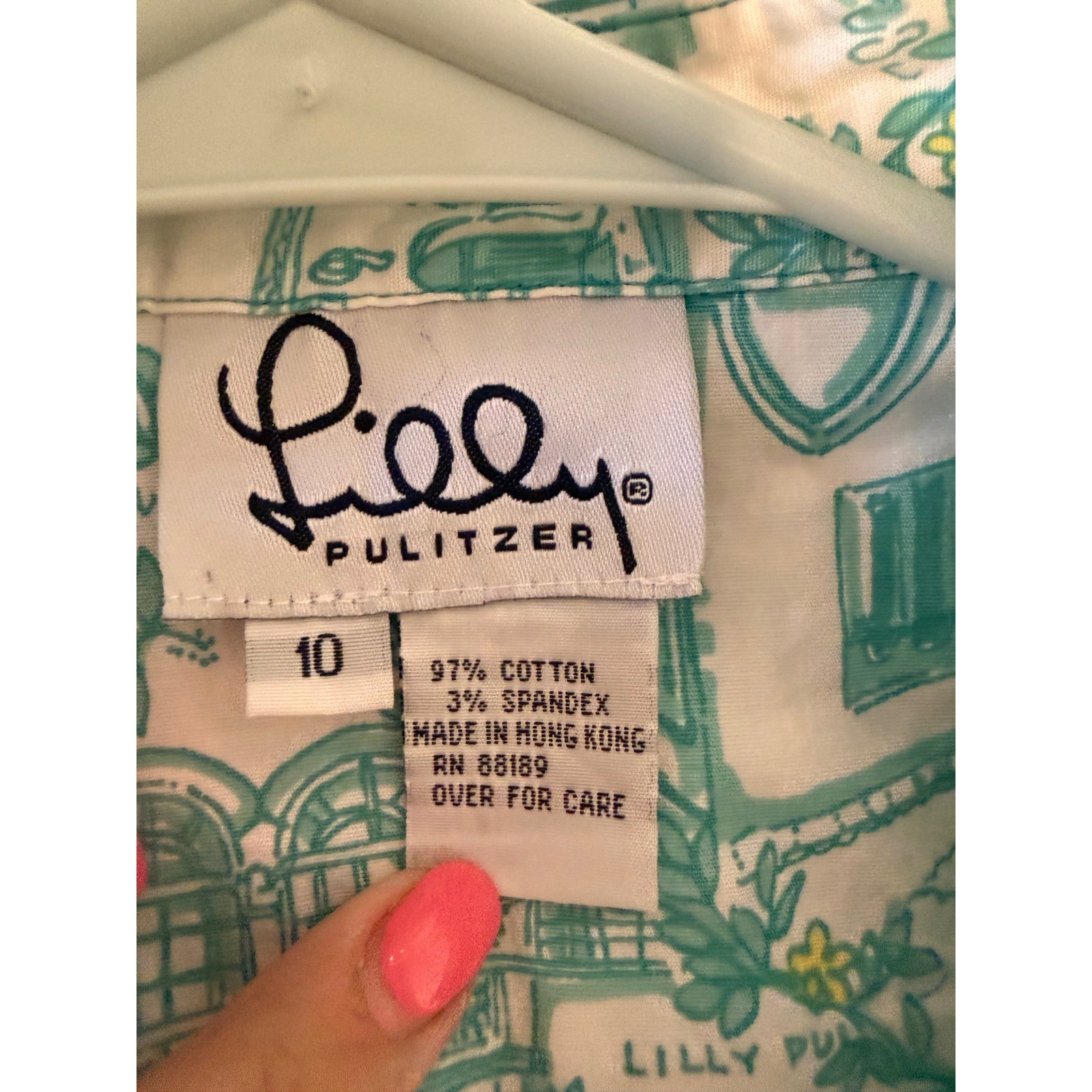 Lilly Pulitzer Vintage Y2K Toile Print Tie Front Top and Skort Set Teal White 10