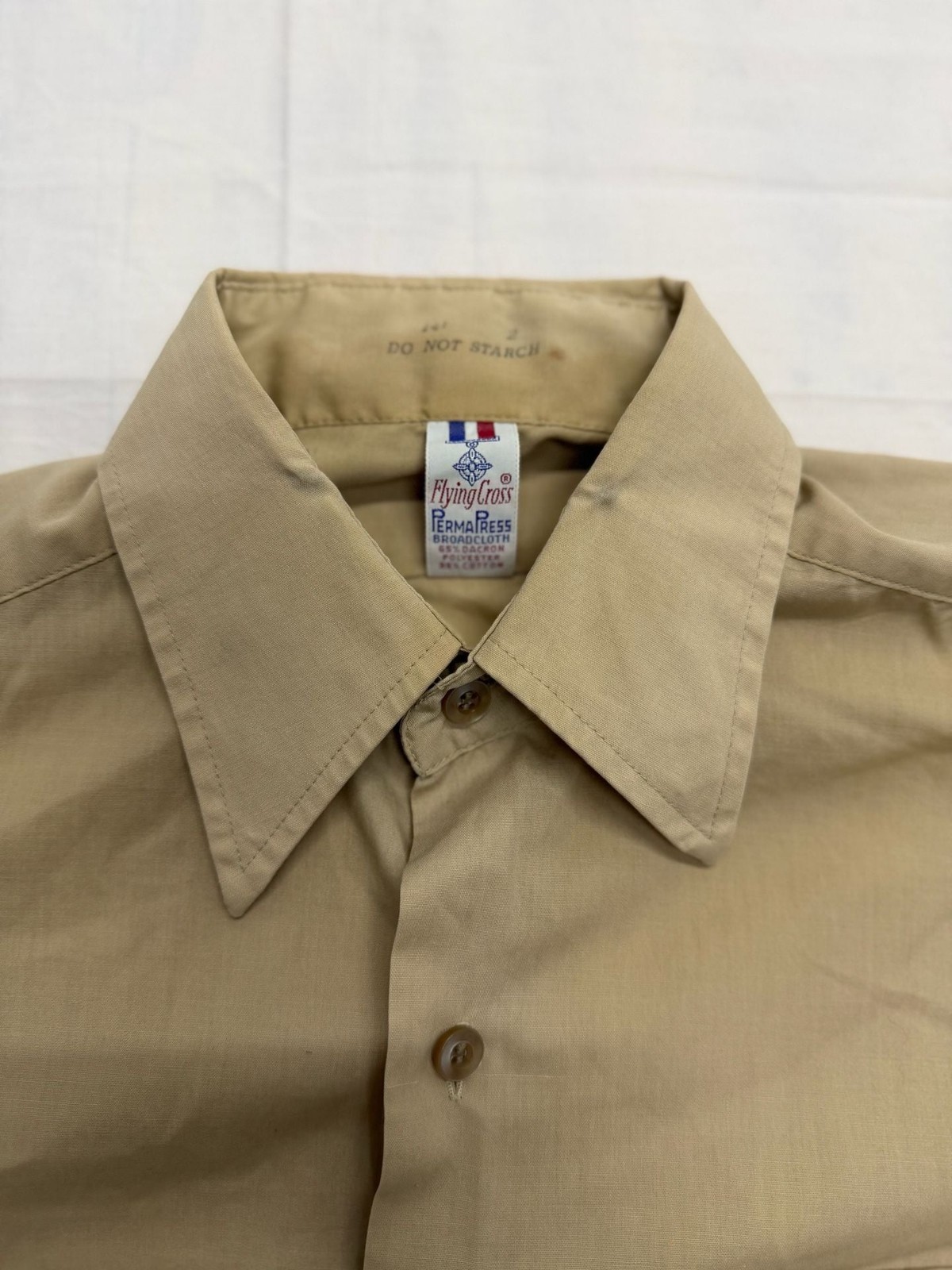 Vintage Flying Cross Perma-Press Broadcloth Long Sleeve Dress Shirt Tan