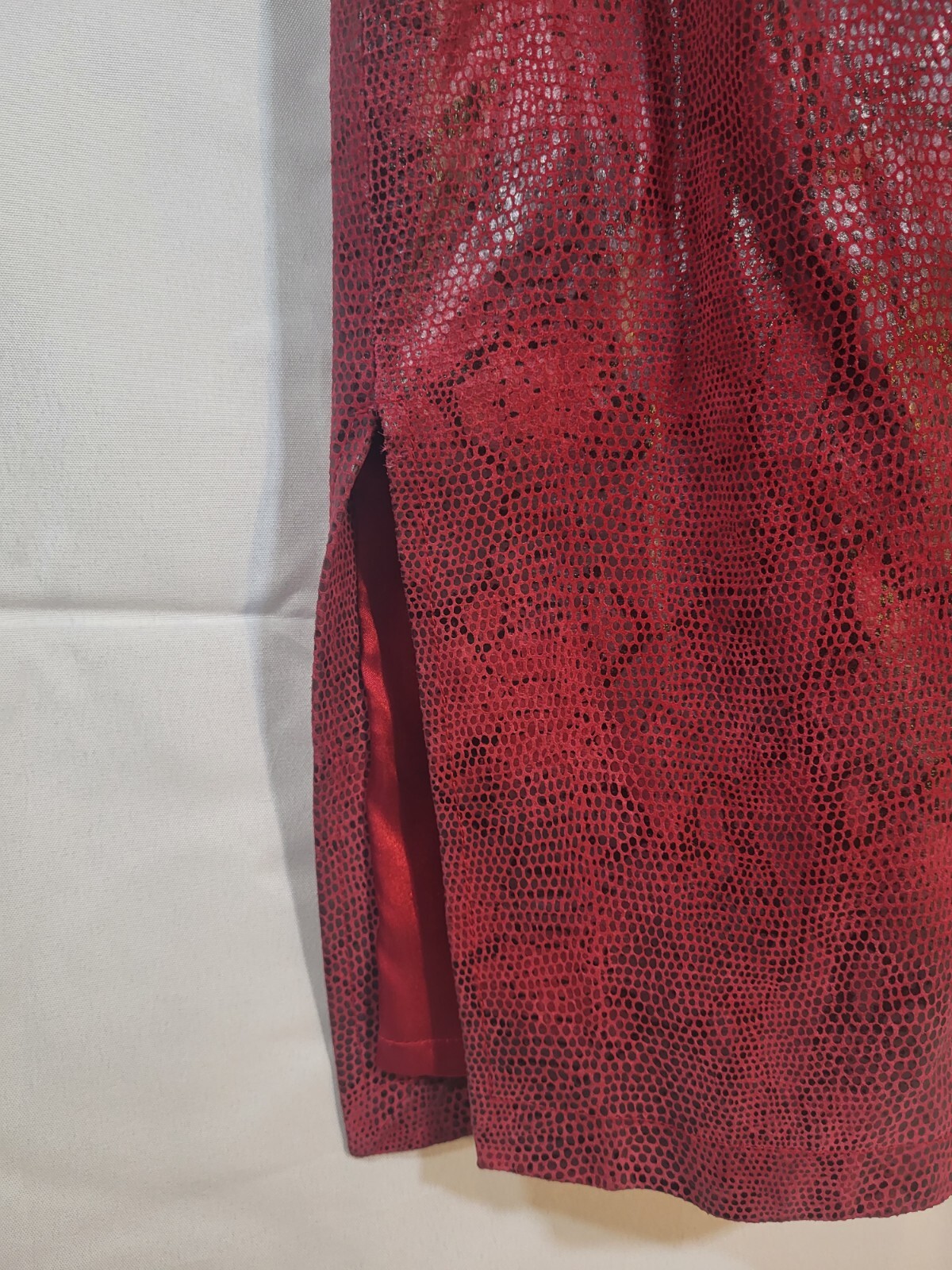 VIntage 80s Red Leather & Satin Snakeskin Dress By A.M.I Womens L