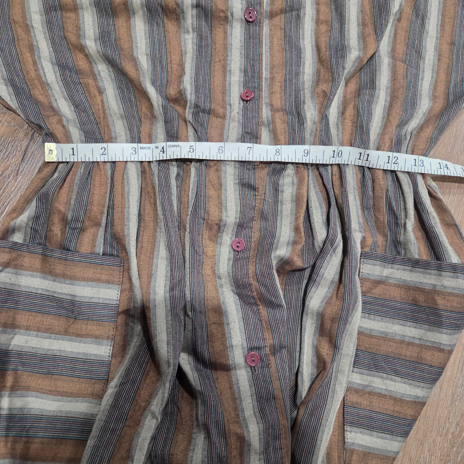 Vintage Willi of California Striped Button Front Midi Dress Brown Tan 14 5427
