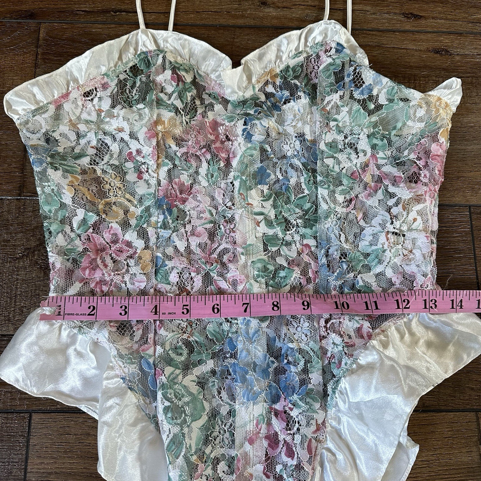 80s VTG Victoria’s Secret Gold Label Floral Lace Teddy Bodysuit Ruffle Size L