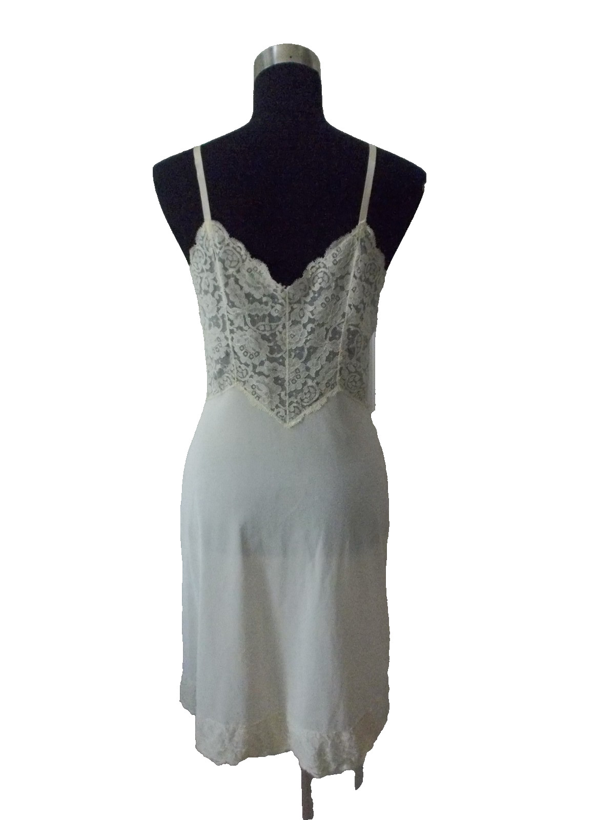VTG VANITY FAIR 100% Nylon Tricot Ivory Lace Trim Bodice & Hem Full Slip Sz 34 T