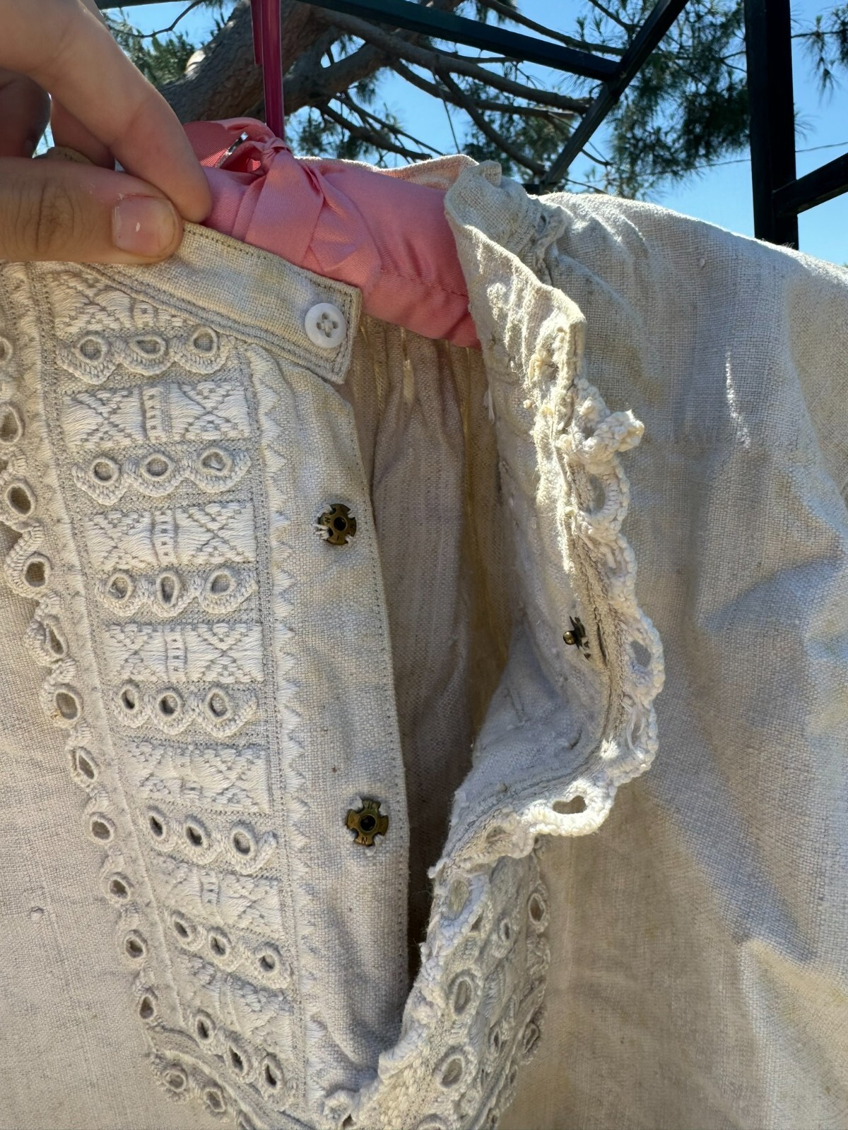 Beautiful Heavy Homespun Linen Czechoslovakian 19thc Antique Blouse