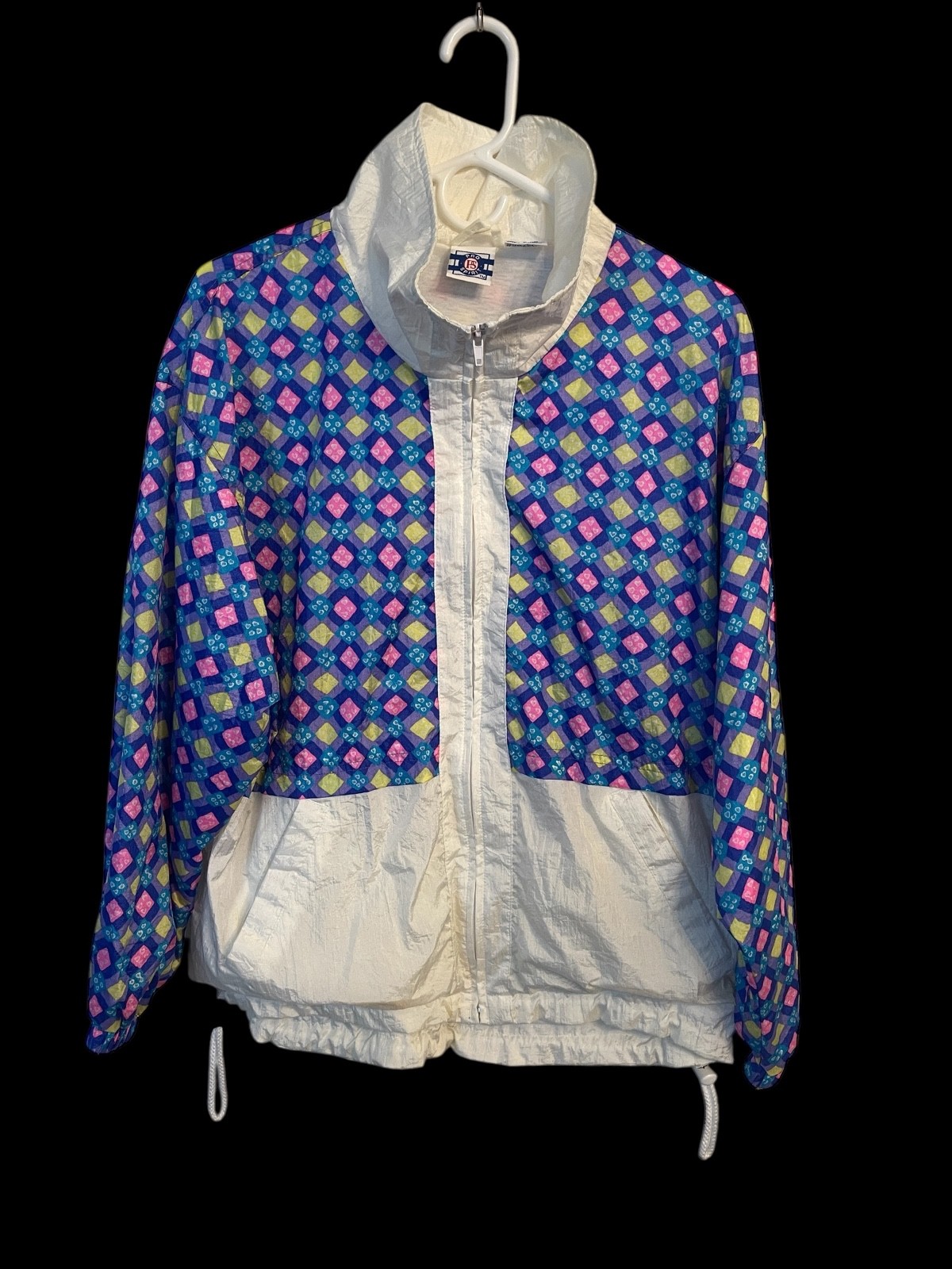 Vtg 80’s Pro-Spirit Windbreaker Neon Bold Geometric Jacket Front Zip Drawcords