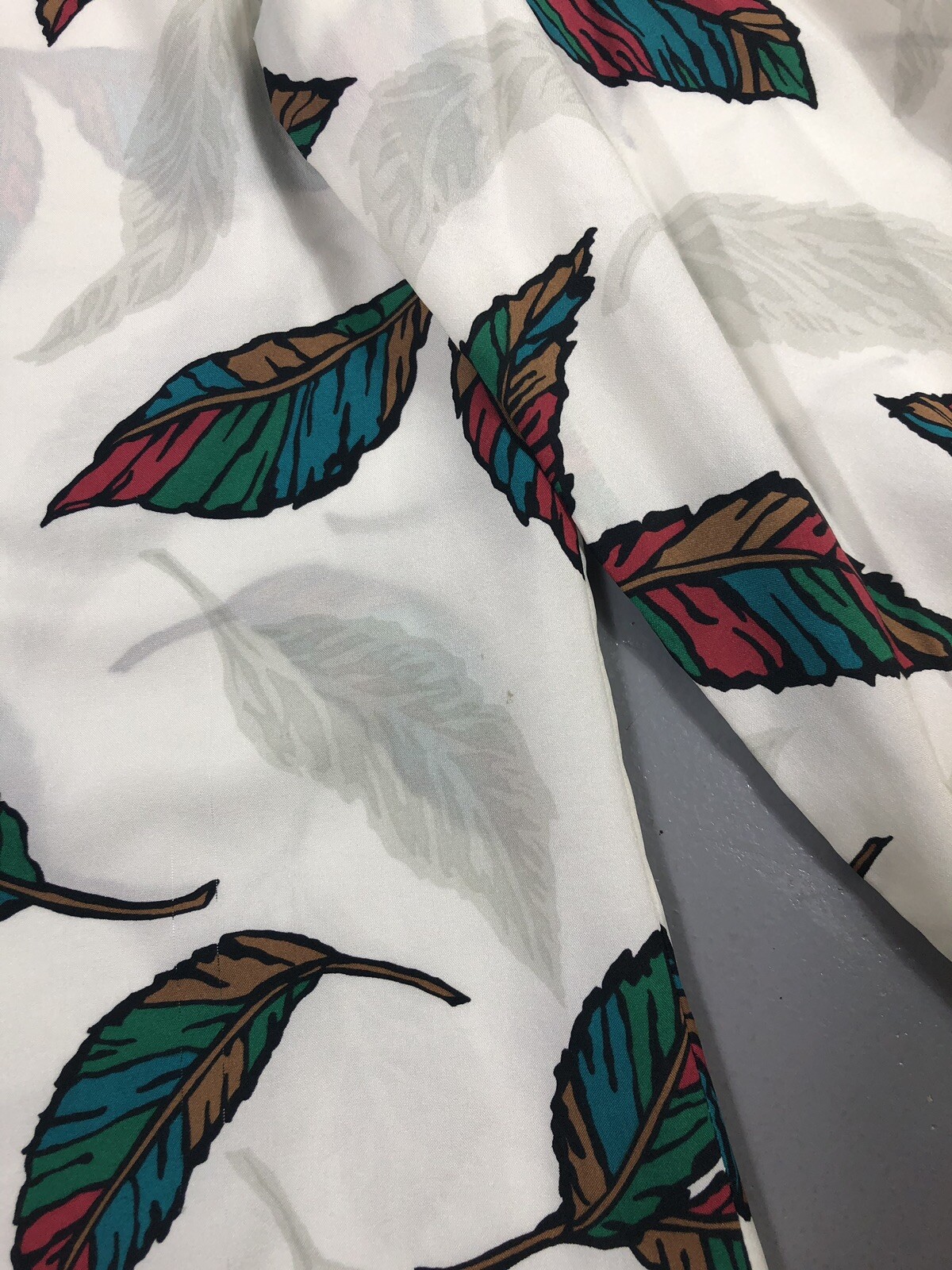 Vintage White Red Green Feather Button Down Long Sleeve Blouse Arabella Blake12