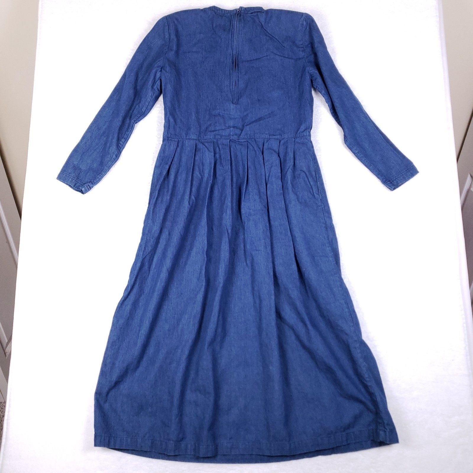 Vintage Country Wear Denim Maxi Dress Size 8 Long Sleeve Prairie Cottagecore