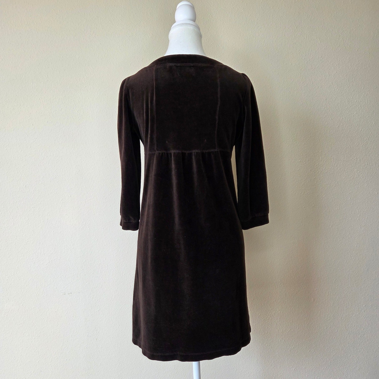 Juicy Couture Vintage Y2K Velour Babydoll Dress Brown Gold Crest Button Small