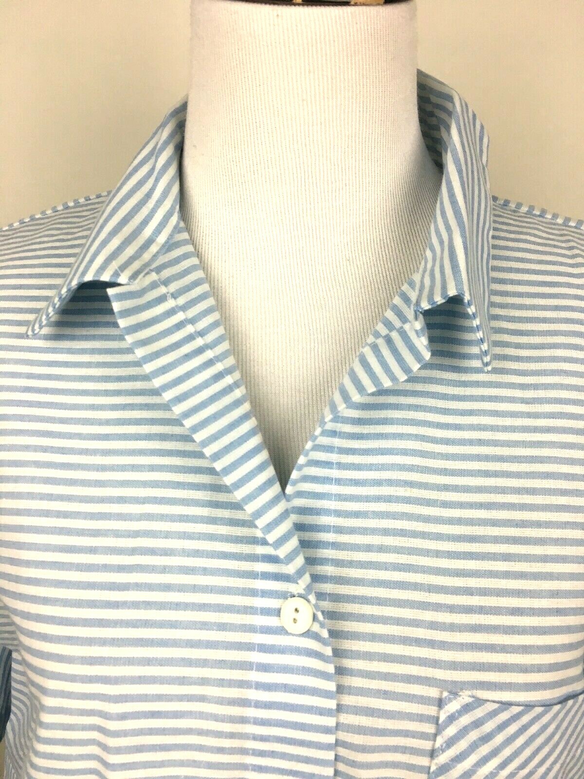 Vintage Womens Top Blue White Stripe LORI Pullover Shirt Waistband Blouse