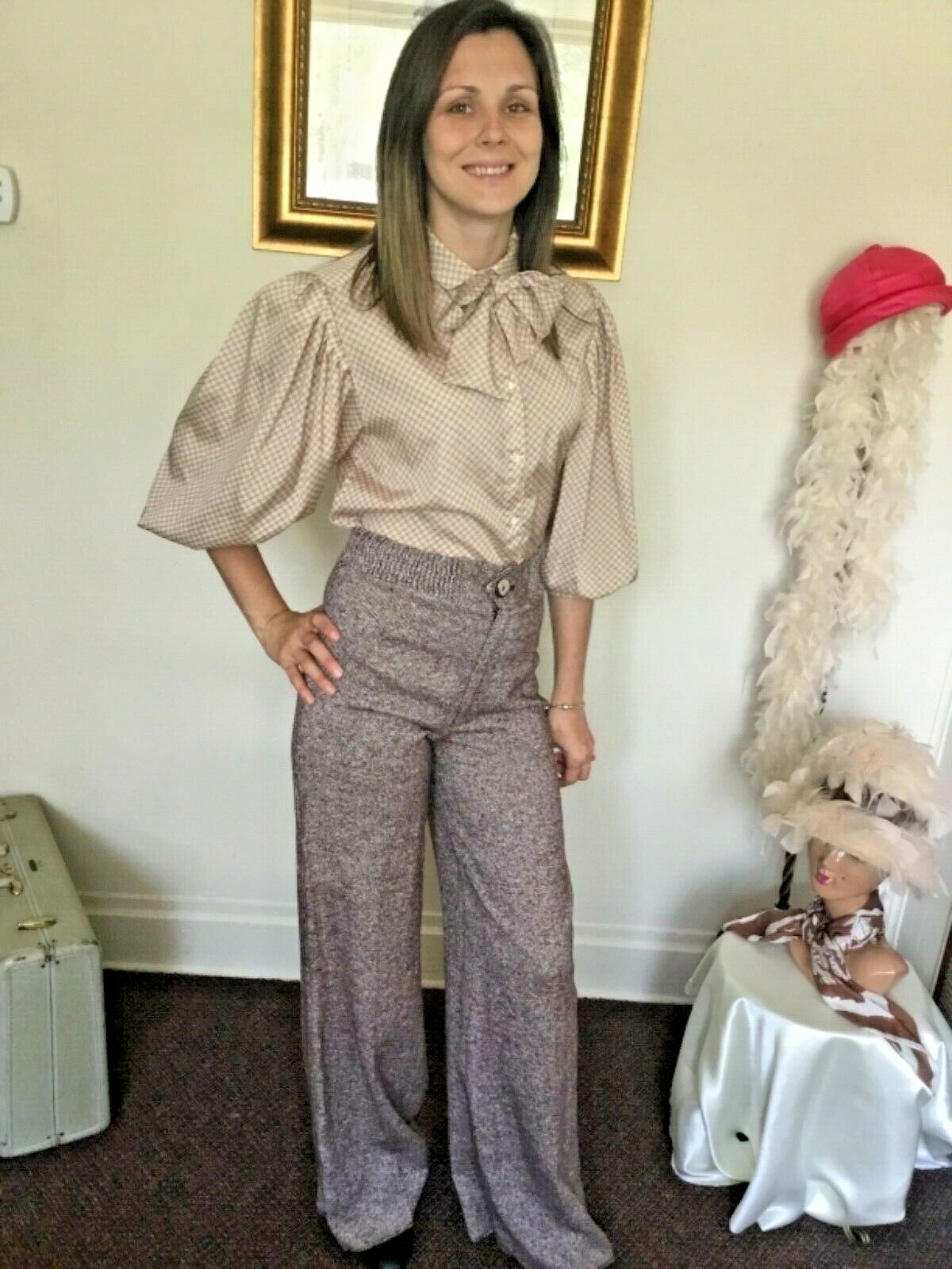 70’s Vintage Brown White Tweed Hi Waisted Ultra Bell Bottom Pants