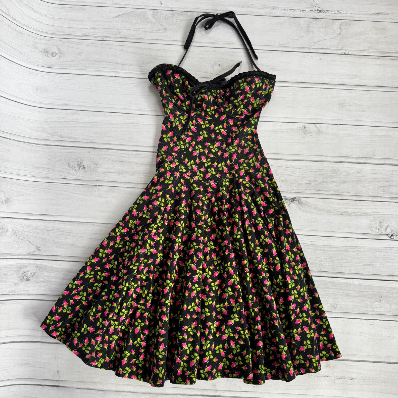 BETSEY JOHNSON Rosebud Floral Y2K „VINTAGE” Punk Label Stretch Cotton Dress P XS