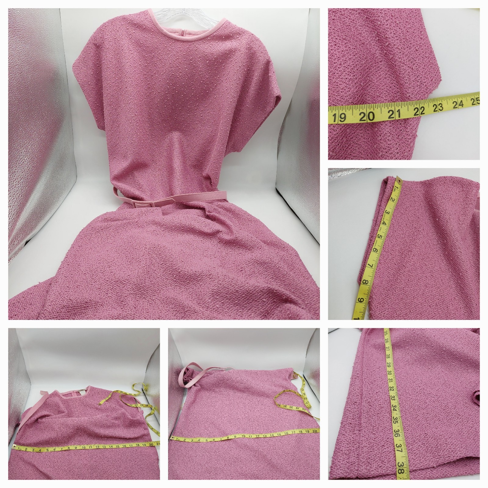 Leslie Pomer Pink Sleeveless Dress With Jacket Size 14 B 1960 Belted READ